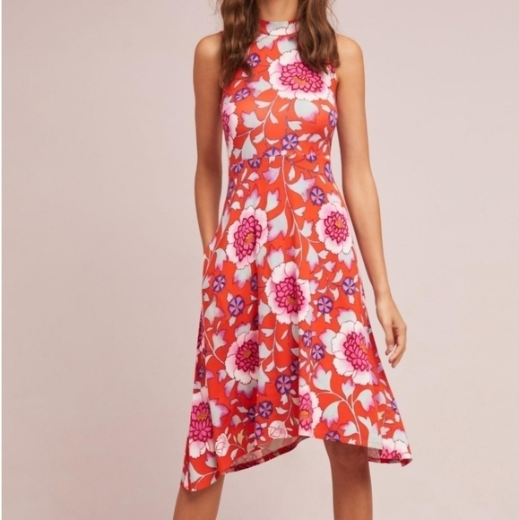 Anthropologie Maeve Clearly Dress Floral Mock Neck Size Medium - Picture 1 of 9